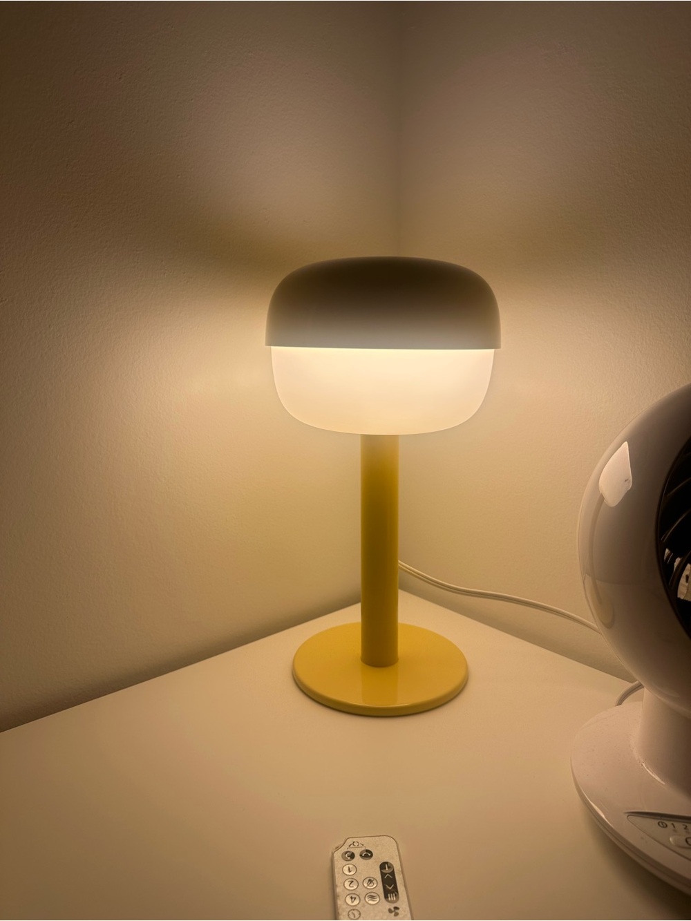 Ikea Yellow Table Lamp with White Frosted Shade - Modern Home Accent